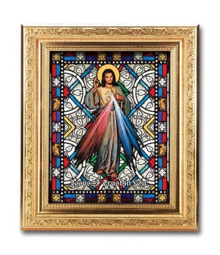 Divine Mercy Textured Italian Art in Gold Frame