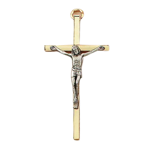 CRUCIFIX - 4" GOLD PLATED BRASS - PEWTER CORPUS