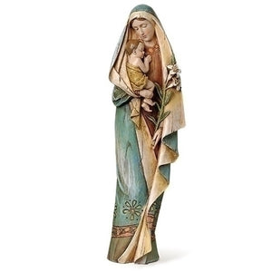 STATUE - MADONNA & CHILD WITH LILY - 12.5" HIGH