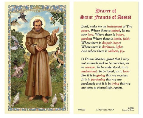 ST. FRANCIS PRAYER FOR PEACE HOLY CARD