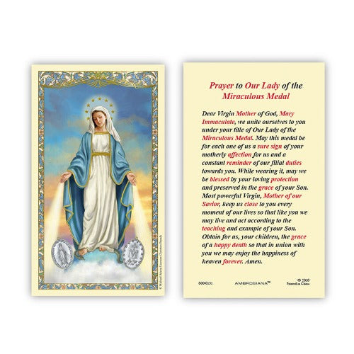 PRAYER TO OUR LADY OF THE MIRACULOUS MEDAL HOLY CARD