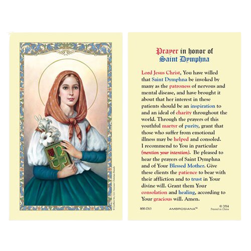 PRAYER IN HONOR OF ST DYMPHNA HOLY CARD