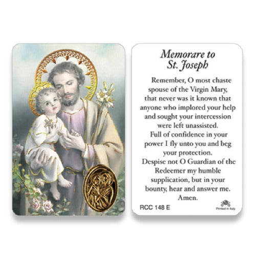 MEMORARE TO ST JOSEPH - PRAYER CARD WITH MEDAL