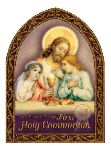 GREETING CARD - IN MEMORY OF FIRST COMMUNION - JESUS, BOY, GIRL