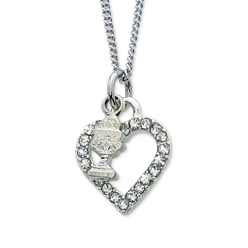Necklace-Rhinestone Heart & Chalice Charm 16
