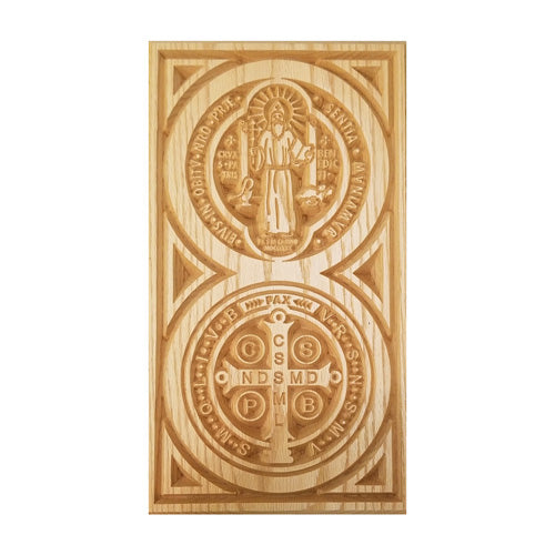 Saint Benedict Solid Oak Wall Plaque