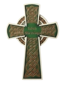 Cross - 12" Irish Blessings - Celtic Pattern - Gold & Green