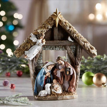 Load image into Gallery viewer, NATIVITY FIGURE - STABLE, MARY, JOSEPH, AND JESUS - 9.25&quot; RESIN
