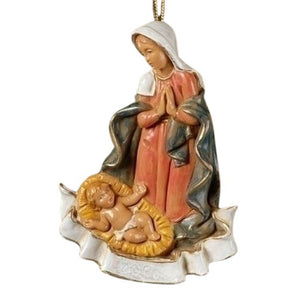 ORNAMENT - 4.5" MARY AT MANGER WITH BABY JESUS