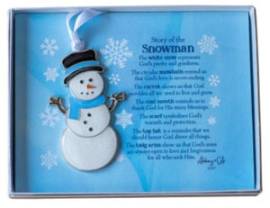 ORNAMENT - THE STORY OF THE SNOWMAN - 2.75" WHITE ENAMELED METAL