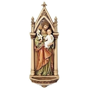 HOLY WATER FONT - ST JOSEPH - 7.25" GOLD ARCH RESIN