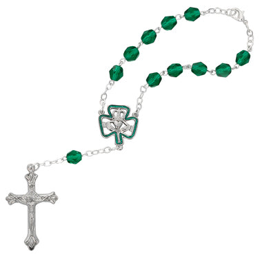 AUTO ROSARY - IRISH - CLADDAGH IN SHAMROCK