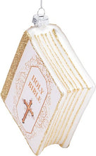 Load image into Gallery viewer, ORNAMENT - CREAM AND GOLD BIBLE - 4&quot; X 3.5&quot; X 1.5&quot; BLOWN GLASS
