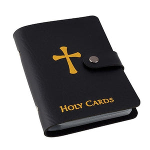 HOLY CARD HOLDER - BLACK IMITATION LEATHER -  HOLDS 40 CARDS