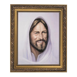 SMILING JESUS- 11" X 13" - ORNATE GOLD FRAME