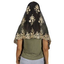 Load image into Gallery viewer, CHAPEL VEIL - BLACK - GOLD FLORAL EMBROIDERY
