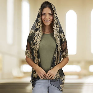 CHAPEL VEIL - BLACK - GOLD FLORAL EMBROIDERY