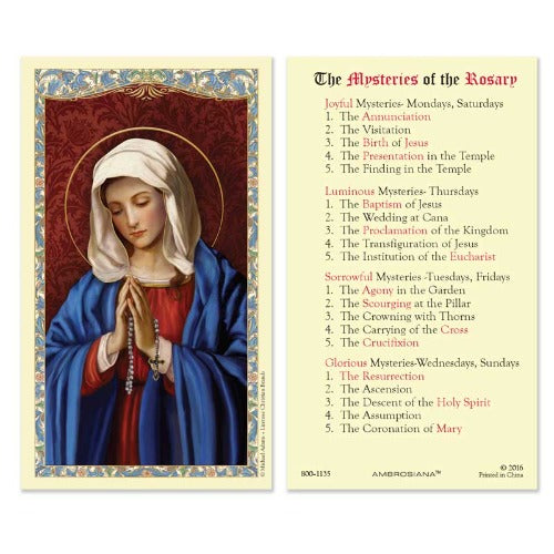 HOLY CARD - MYSTERIES OF THE ROSARY