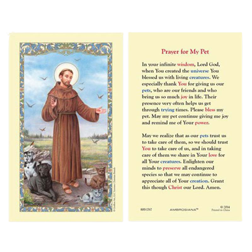 PRAYER FOR MY PET ST FRANCIS HOLY CARD