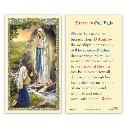 PRAYER TO OUR LADY OF LOURDES HOLY CARD