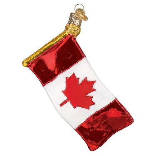 Ornament - Canadian Flag - Blown Glass with Sparkles