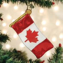 Load image into Gallery viewer, Ornament - Canadian Flag - Blown Glass with Sparkles
