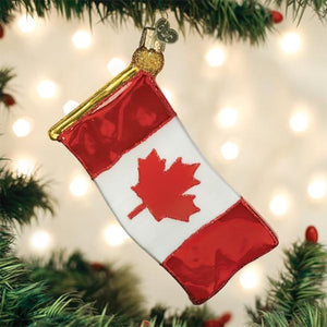 Ornament - Canadian Flag - Blown Glass with Sparkles