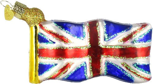 Ornament - Union Jack Flag - Blown Glass with Sparkles
