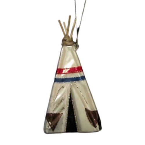 NATIVE AMERICAN TEEPEE ORNAMENT- BLOWN GLASS WITH SPARKLES