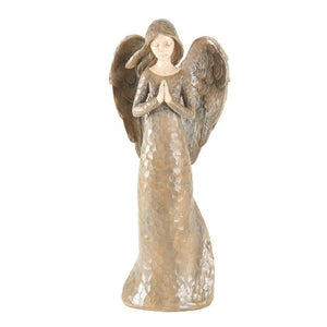 ANGEL FIGURE - PRAYING WITH HAMMERED LOOK FINISH - 10" RESIN