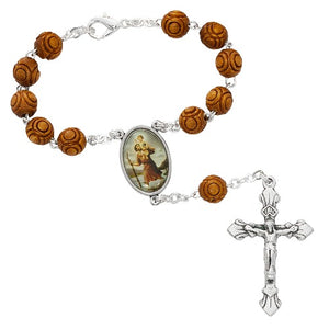 AUTO ROSARY - ST CHRISTOPHER - BROWN WOOD