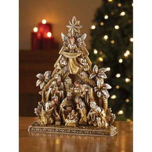 NATIVITY - ONE PIECE, 8 FIGURES - 10.5" GOLD TONE RESIN