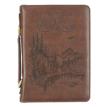 Load image into Gallery viewer, BIBLE COVER - (M) ON WINGS LIKE EAGLES - BROWN FAUX LEATHER
