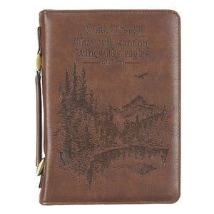 BIBLE COVER - (M) ON WINGS LIKE EAGLES - BROWN FAUX LEATHER