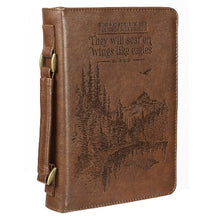 Load image into Gallery viewer, BIBLE COVER - (M) ON WINGS LIKE EAGLES - BROWN FAUX LEATHER
