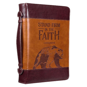 BIBLE COVER - (M) STAND FIRM IN FAITH - BROWN WITH BEAR