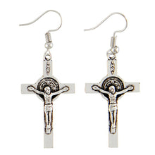 Load image into Gallery viewer, EARRINGS - ST BENEDICT CRUCIFIX -SILVERTONE
