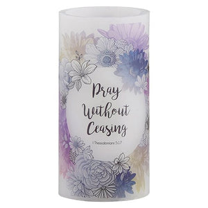 LED CANDLE - PRAY WITHOUT CEASING - PURPLE FLOWERS