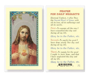 PRAYER FOR DAILY NEGLECTS SACRED HEART HOLY CARD