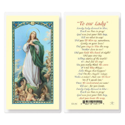 LOVELY LADY DRESSED IN BLUE HOLY CARD
