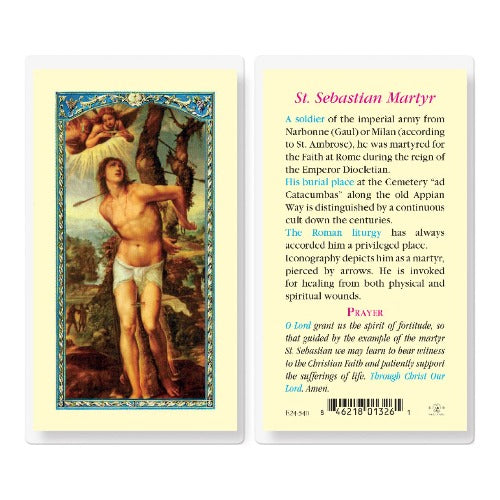 ST SEBASTIAN BIOGRAPHY HOLY CARD