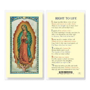 RIGHT TO LIFE OUR LADY OF GUADALUPE HOLY CARD