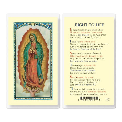 HOLY CARD - RIGHT TO LIFE - OUR LADY OF GUADALUPE