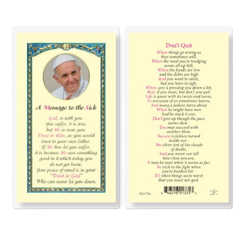 MESSAGE TO THE SICK POPE FRANCIS HOLY CARD