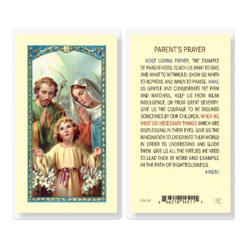 PARENTS PRAYER HOLY FAMILY IMAGE HOLY CARD