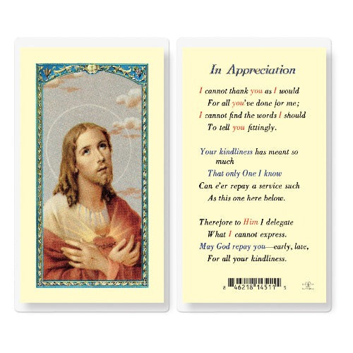 HOLY CARD - IN APPRECIATION - SACRED HEART IMAGE