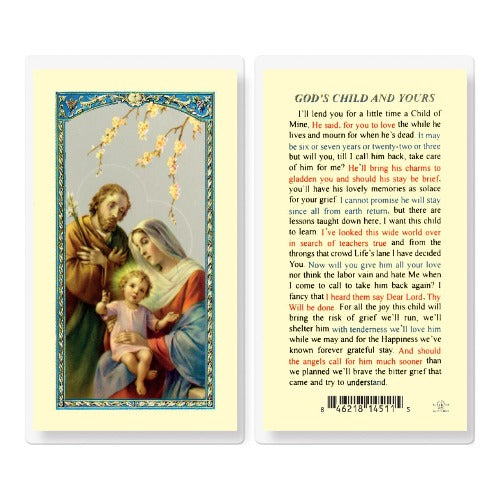 HOLY CARD - GOD'S CHILD AND YOURS - HOLY FAMILY IMAGE