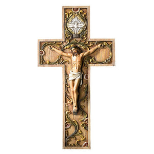 WALL CRUCIFIX - ORNATE WITH HOLY SPIRIT - 10" COLOR RESIN