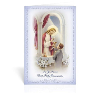 GREETING CARD - COMMUNION - BOY KNEELING/JESUS