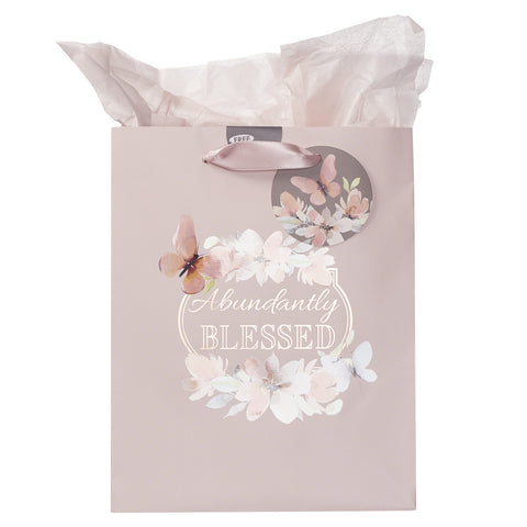 GIFT BAG - ABUNDANTLY BLESSED - SOFT PINK FLORAL - MEDIUM